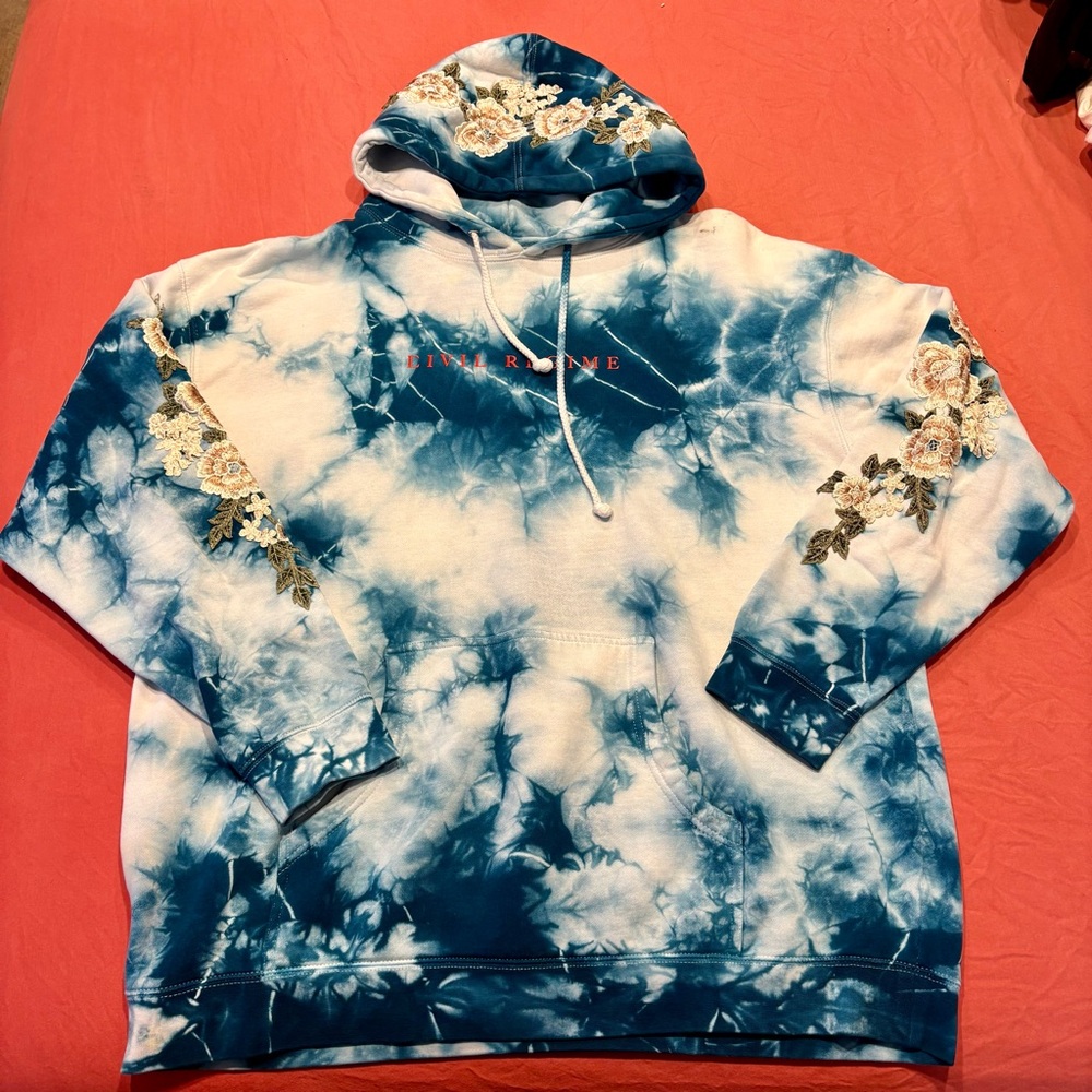 SUPER RARE Civil Regime White Roses Hoodie in Blue Sky